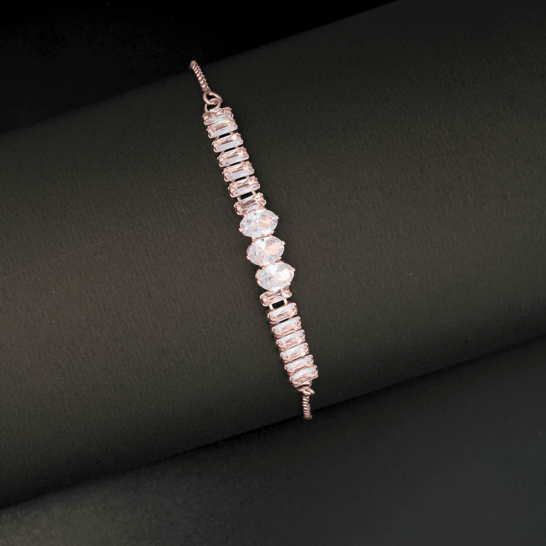 Crystal Arc Bracelet – Rose Gold Elegance with Adjustable Fit