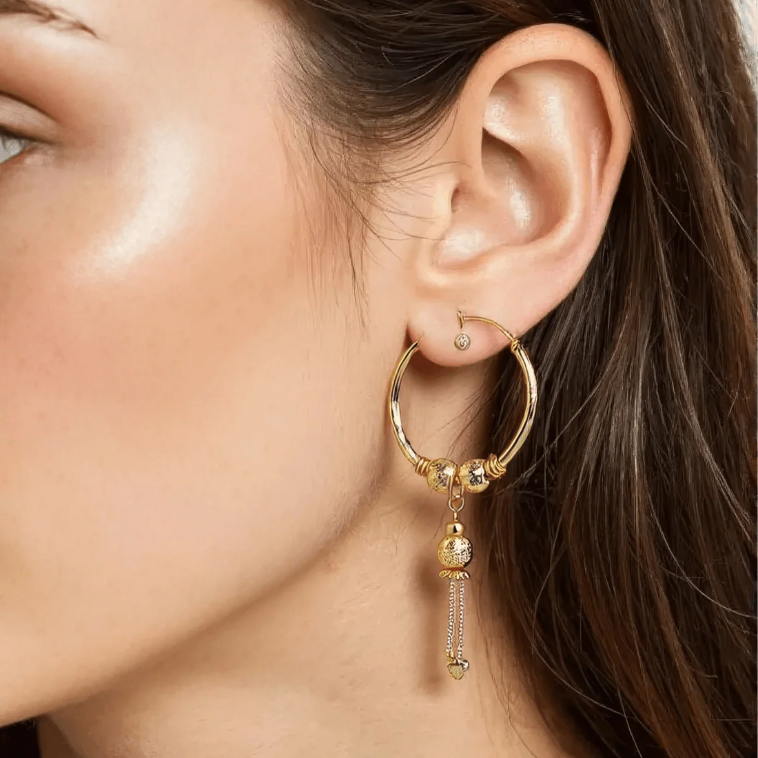 Gold-Plated Heart Drop Hoop Earrings for Women