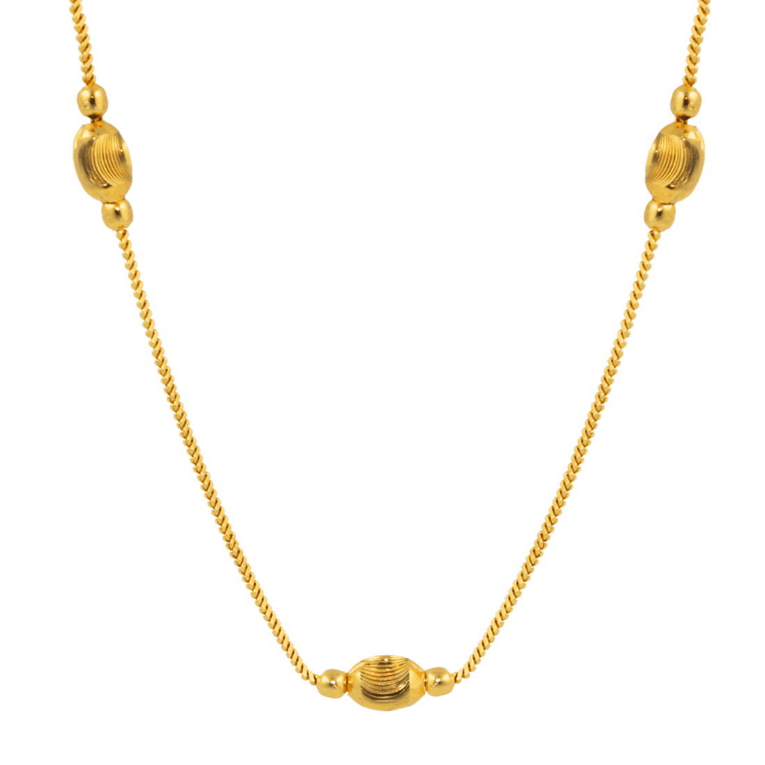 Long Gold-Plated Chain with Oval Motif Beads