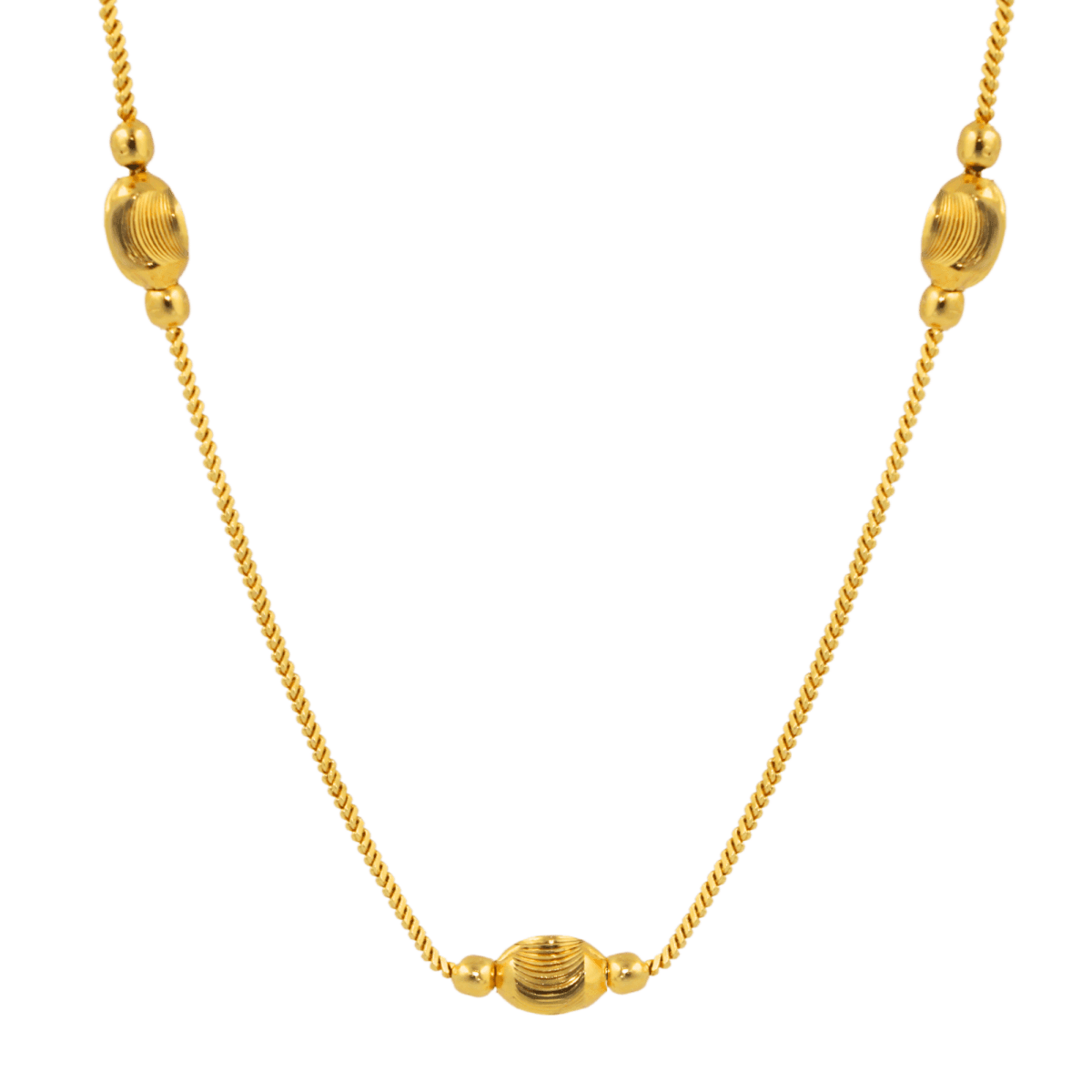 Long Gold-Plated Chain with Oval Motif Beads