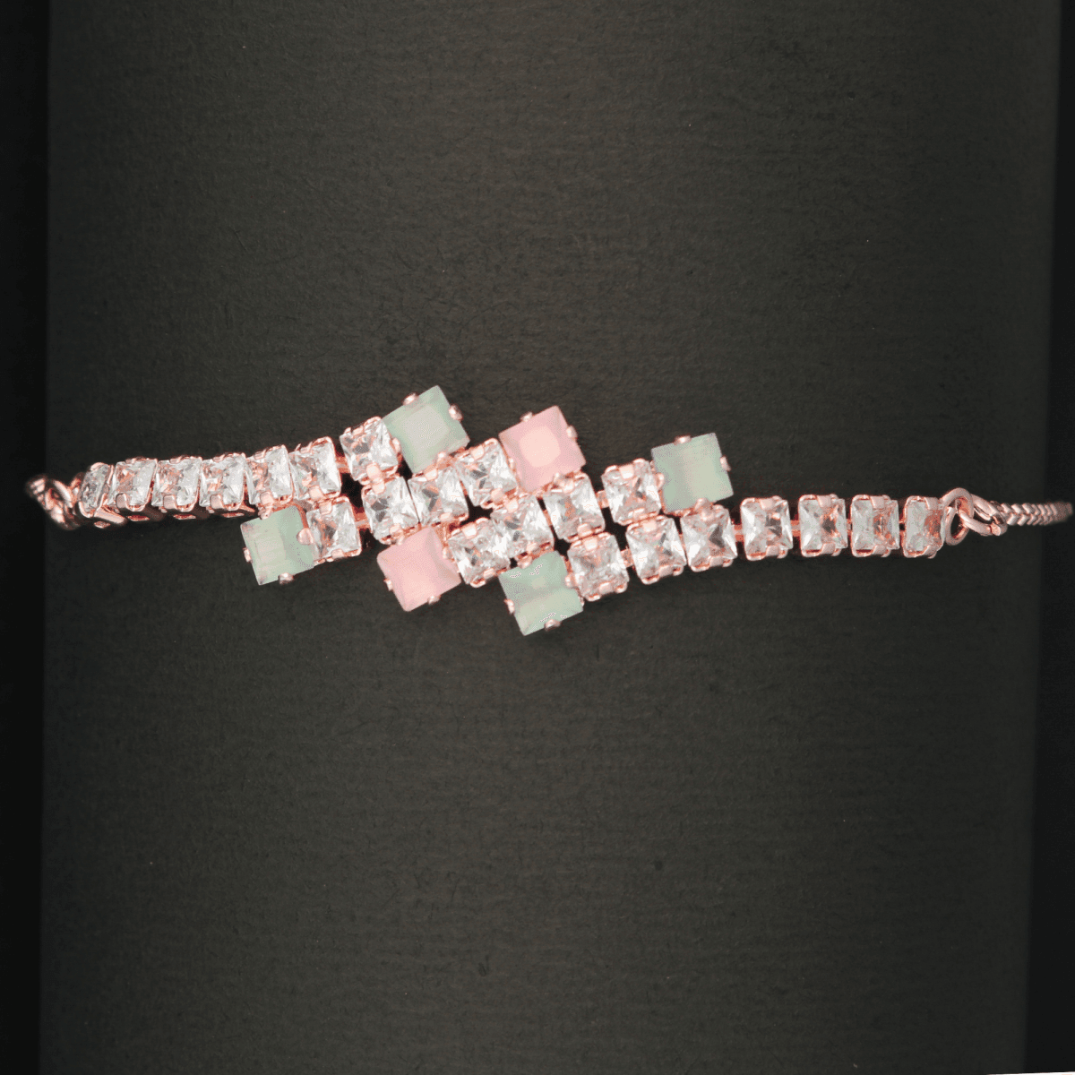 Pastel Charm Crystal Bracelet – Elegant Sparkle with Rose Gold Finish, Adjustable Fit