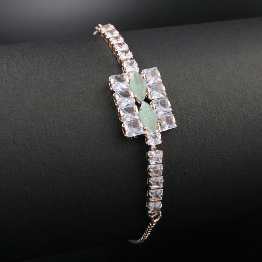 Rose Gold Adjustable Mint Green & Crystal Bracelet for Women