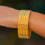 4 Piece Gold Plated Bangles with Peacock Enamel & Stone Studded Design for Women
