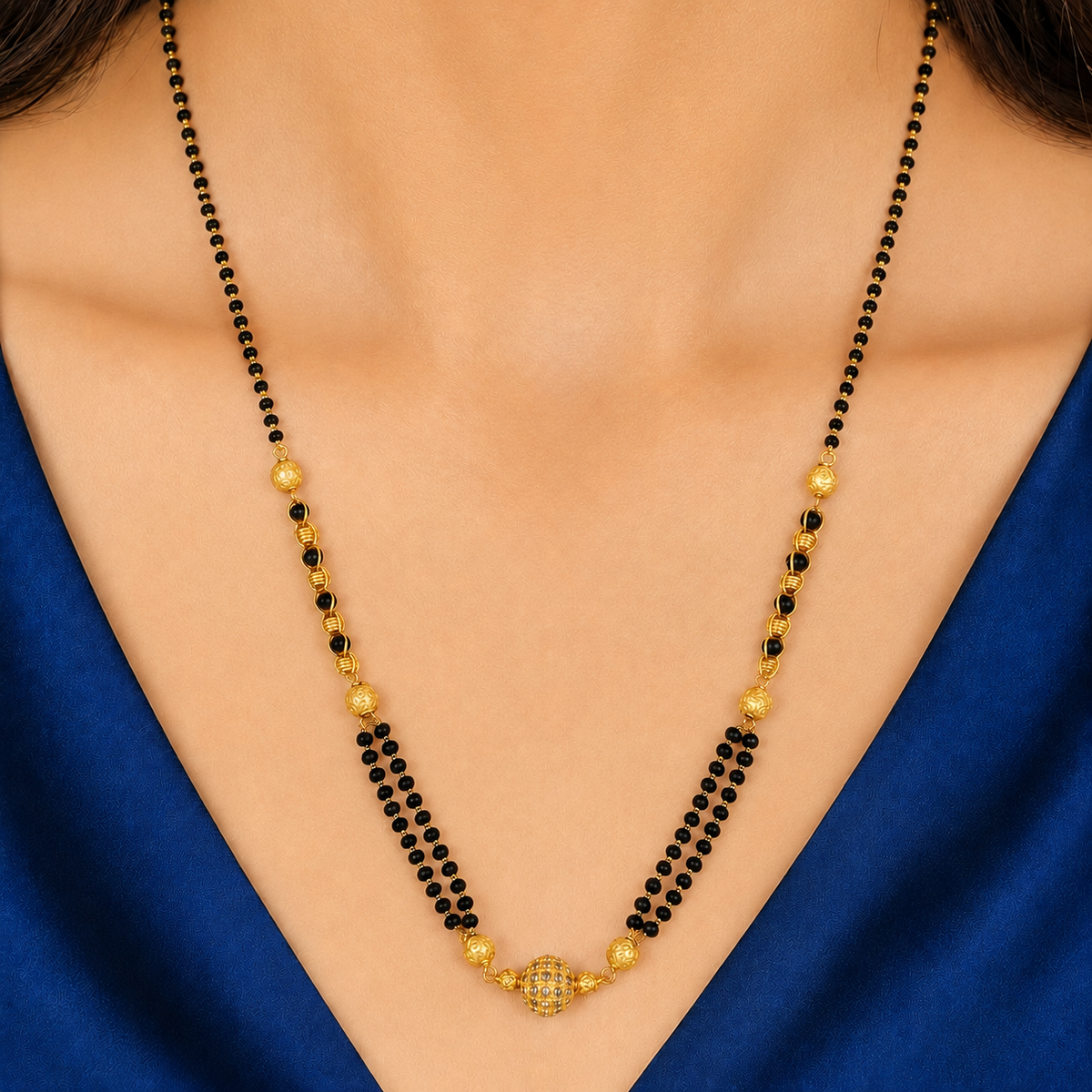 Elegant Black Bead and Gold-Tone Mangalsutra