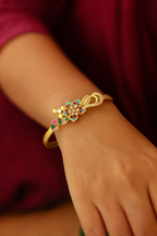 Gold Plated Enamel Peacock Floral Bangle Bracelet with Stone Detailing for Women & Girls