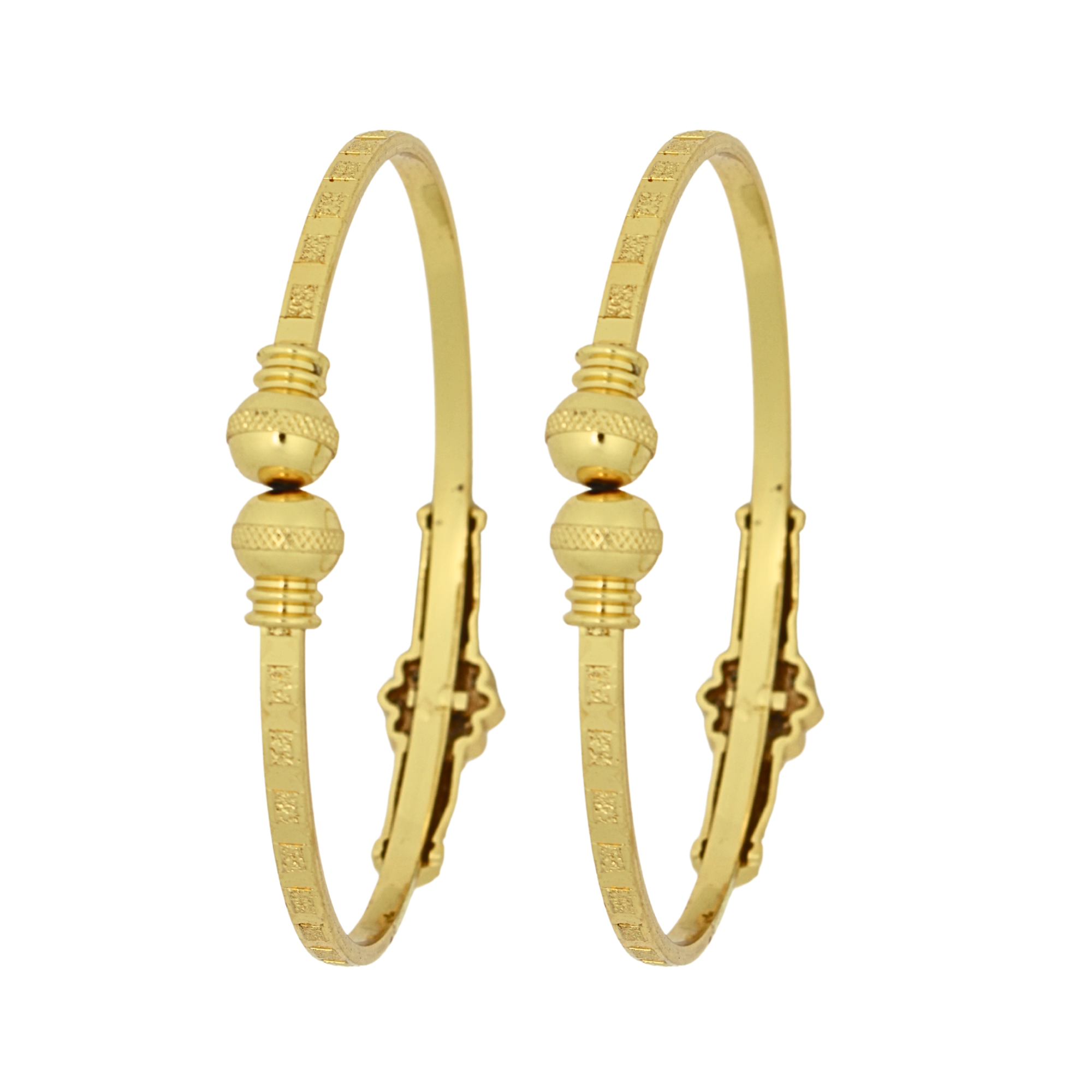 Gold Floral Bangles with Red Stone – Adjustable Size