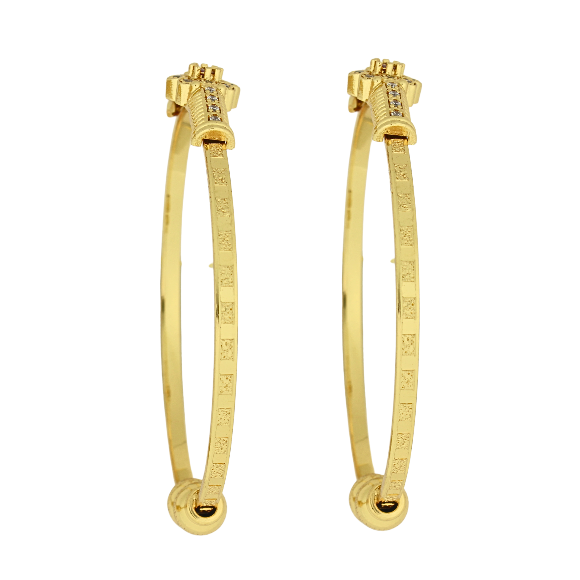 Gold Floral Bangles with Red Stone – Adjustable Size