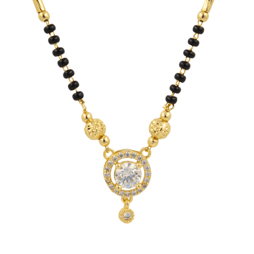 Classic Round Pendant Gold-Plated Mangalsutra with CZ Stones - BeMine