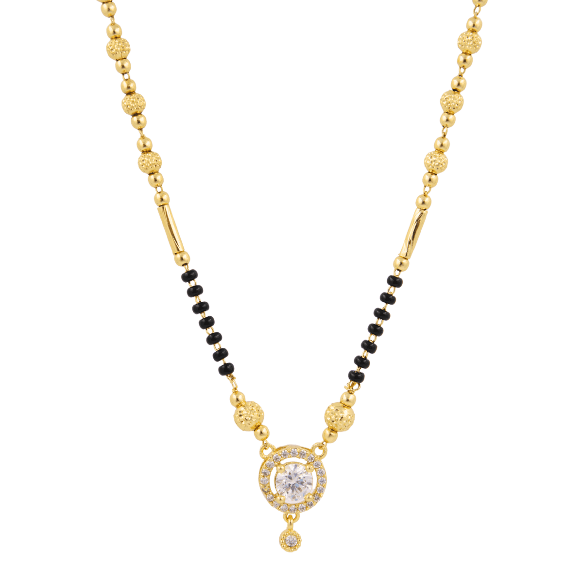 Classic Round Pendant Gold-Plated Mangalsutra with CZ Stones - BeMine