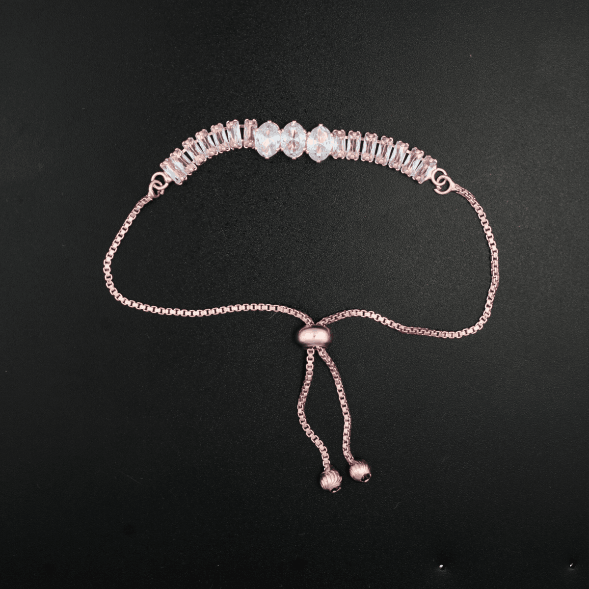 Crystal Arc Bracelet – Rose Gold Elegance with Adjustable Fit - BeMine