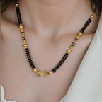 Dual-Strand Gold Beaded Mangalsutra with Studded Ball Centerpiece - BeMine