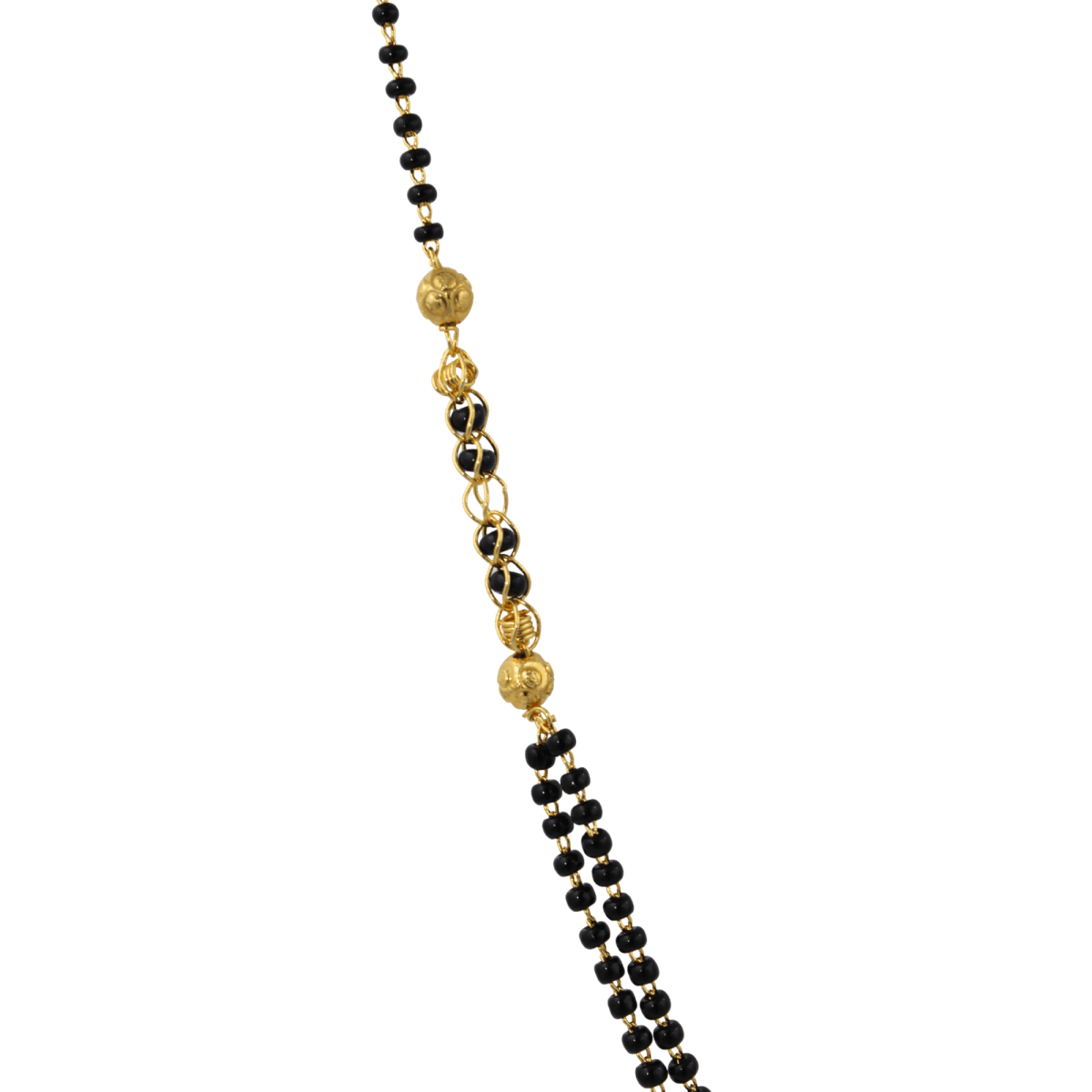 Dual-Strand Gold Beaded Mangalsutra with Studded Ball Centerpiece - BeMine