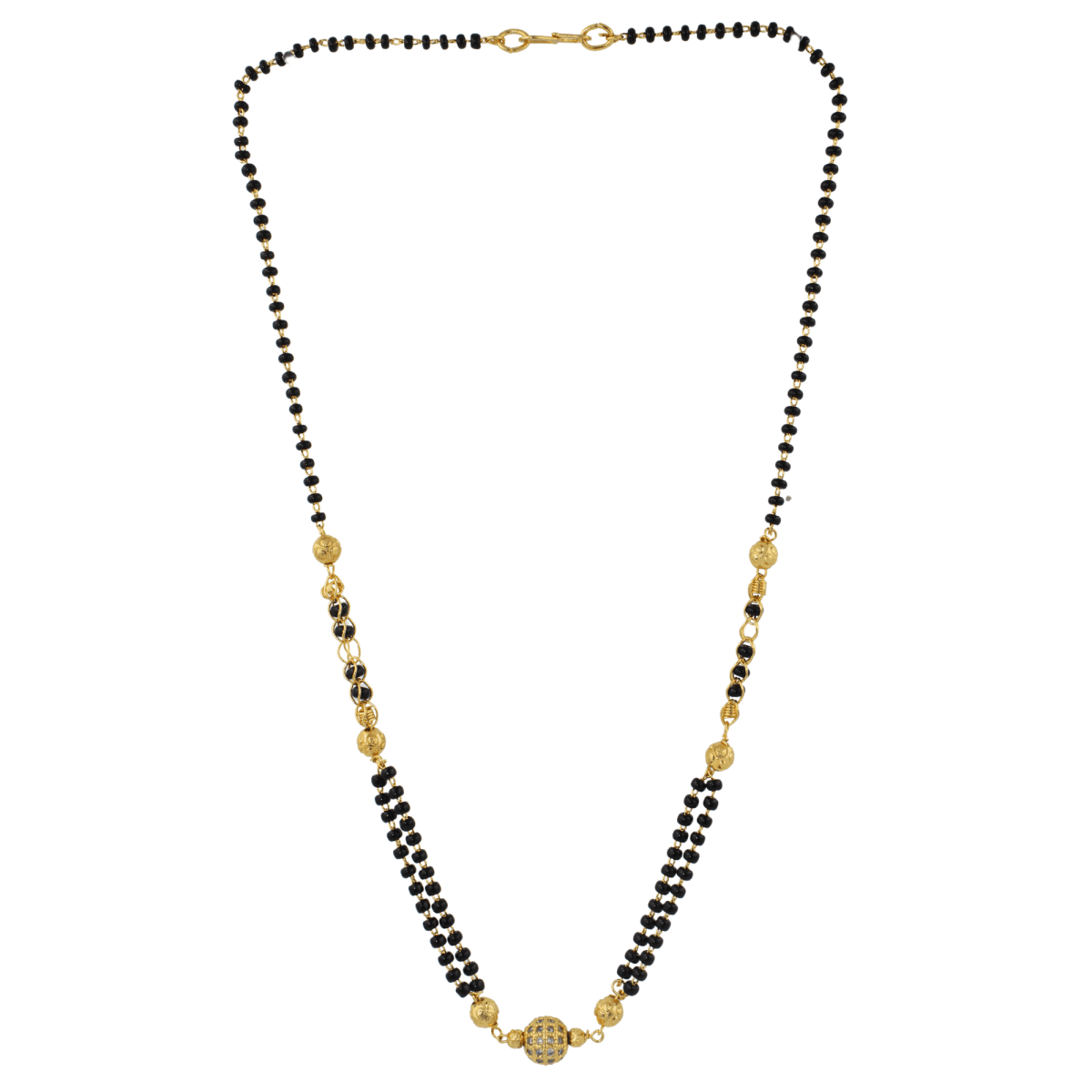 Dual-Strand Gold Beaded Mangalsutra with Studded Ball Centerpiece - BeMine