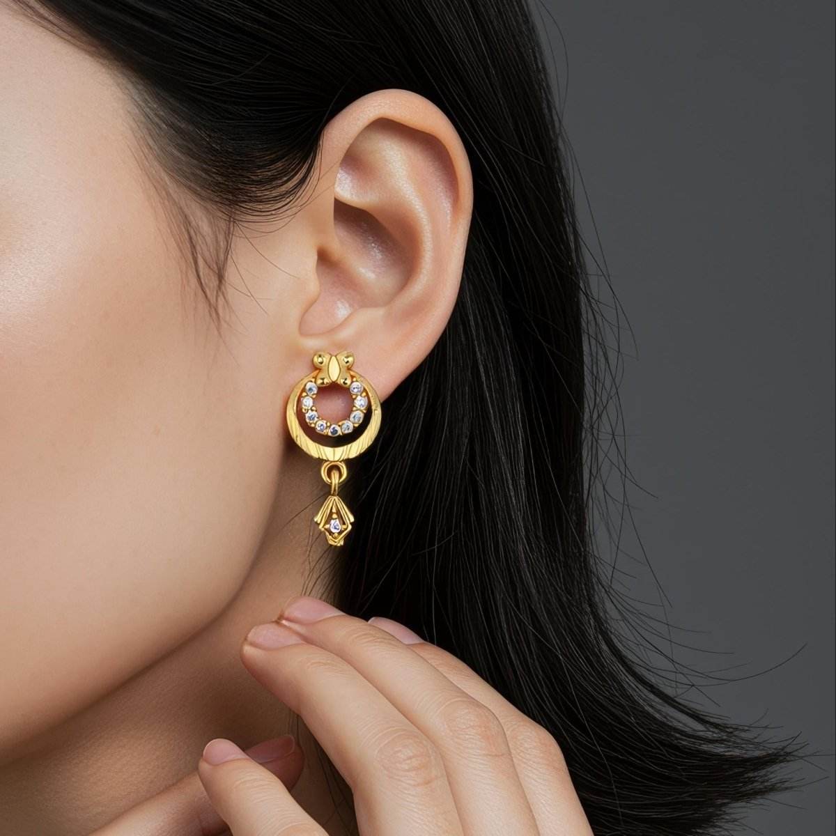Elegant Butterfly-Inspired Circular Gold Earrings with Diamond Accents - BeMine