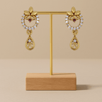 Elegant Floral Diamond-Cut Gold Earrings with Ruby Accent - BeMine