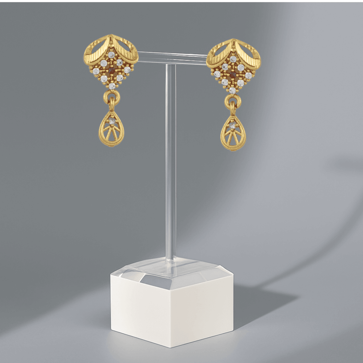 Elegant Floral Drop Gold-Plated Stud Earrings with Ruby Accent - BeMine