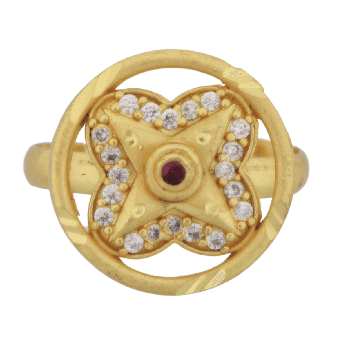 Elegant Gold-Plated Adjustable Ring for Women – Star Motif with Ruby & CZ Accents - BeMine