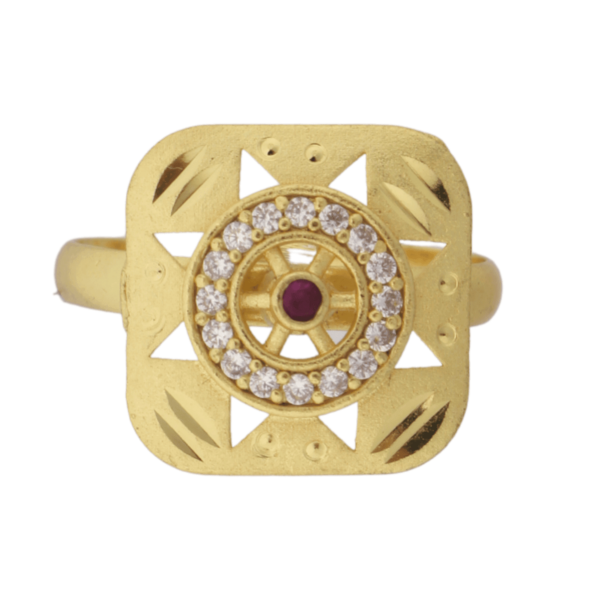 Elegant Gold-Plated Adjustable Ring for Women with Ruby & CZ Accents - BeMine