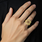 Elegant Gold-Plated Adjustable Ring for Women with Ruby & CZ Accents - BeMine