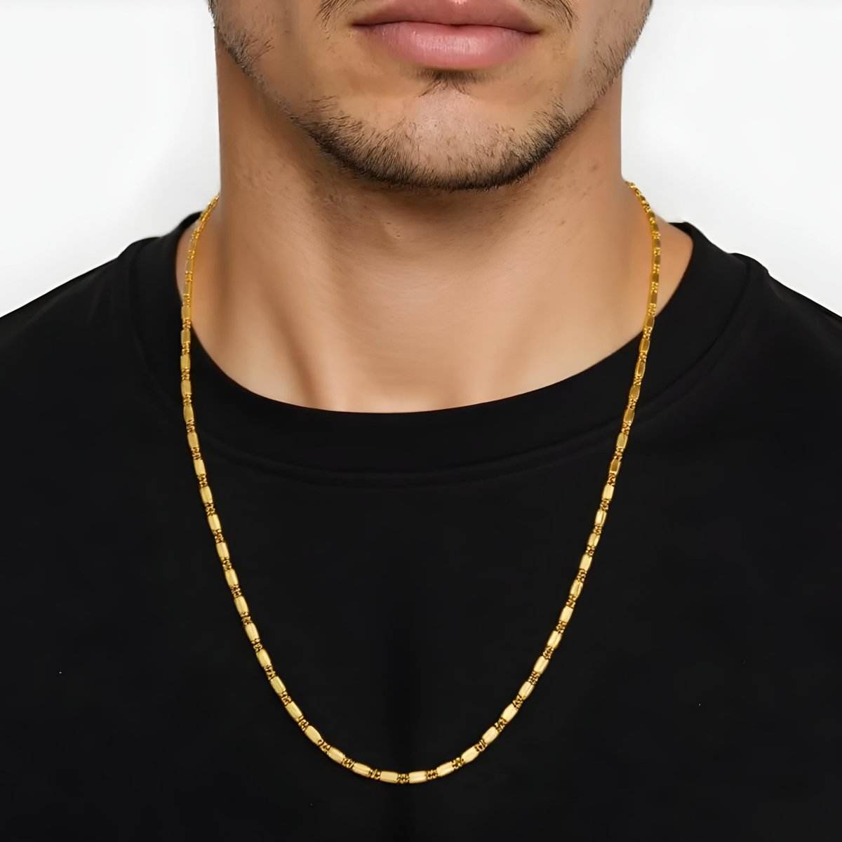 Elegant Gold-Plated Cylindrical Link Chain for Men - BeMine