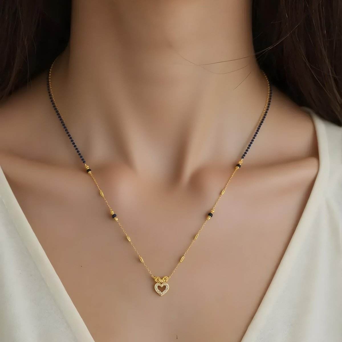 Elegant Heart Pendant Gold-Plated Mangalsutra - BeMine