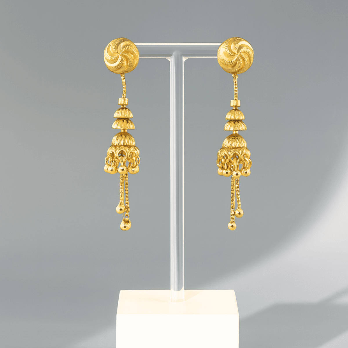 Elegant Layered Dome Gold Jhumka Earrings - BeMine