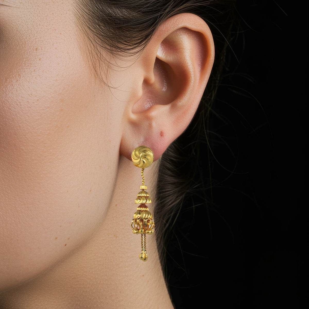 Elegant Layered Dome Gold Jhumka Earrings - BeMine