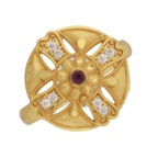 Floral Gold-Plated Adjustable Ring for Women – CZ Accents with Ruby Center - BeMine