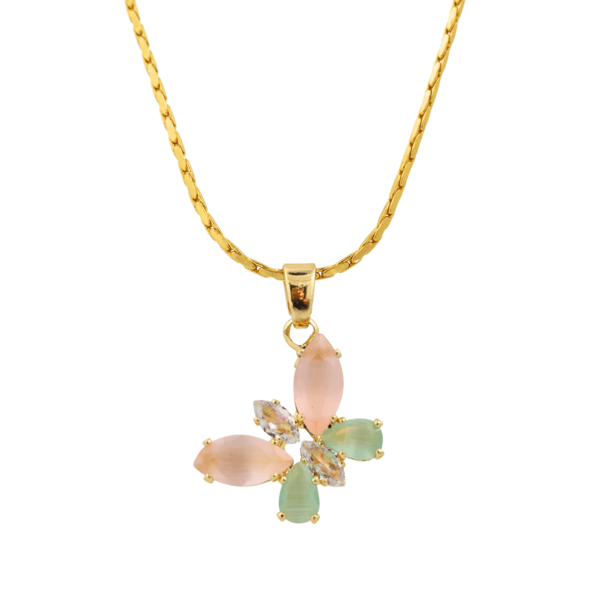 Floral Pastel Stone Pendant Necklace with Gold-Toned Chain - BeMine