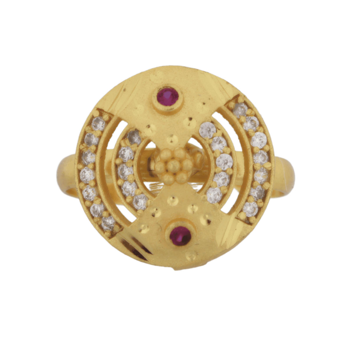 Gold-Plated Adjustable Circular Ring with Ruby Accents for Women - BeMine
