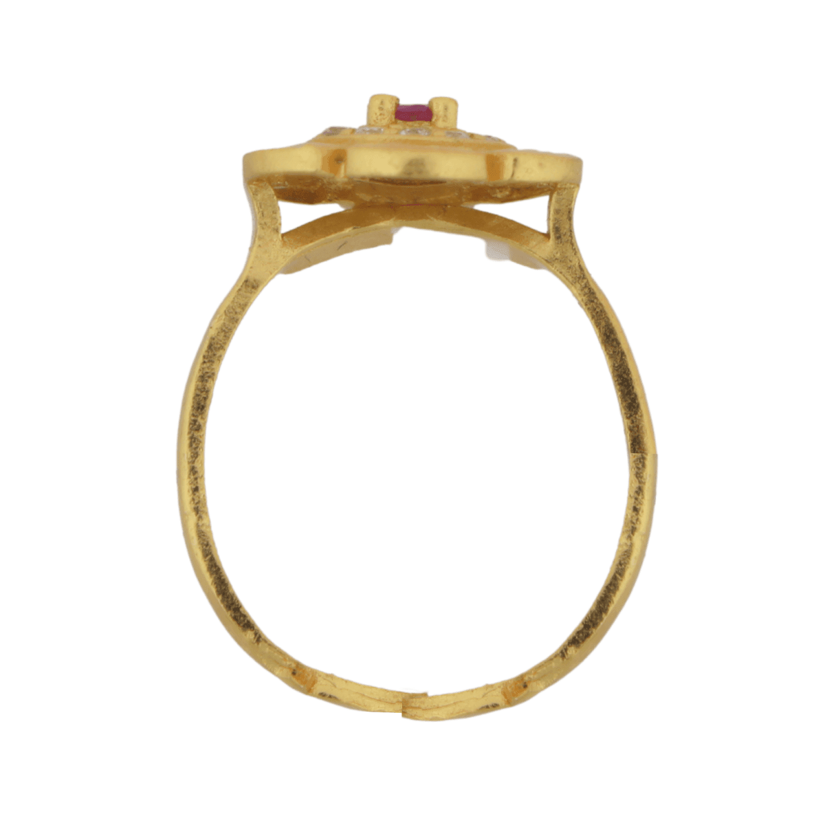 Gold-Plated Adjustable Petal Design Ring with Ruby Center & CZ Accents - BeMine