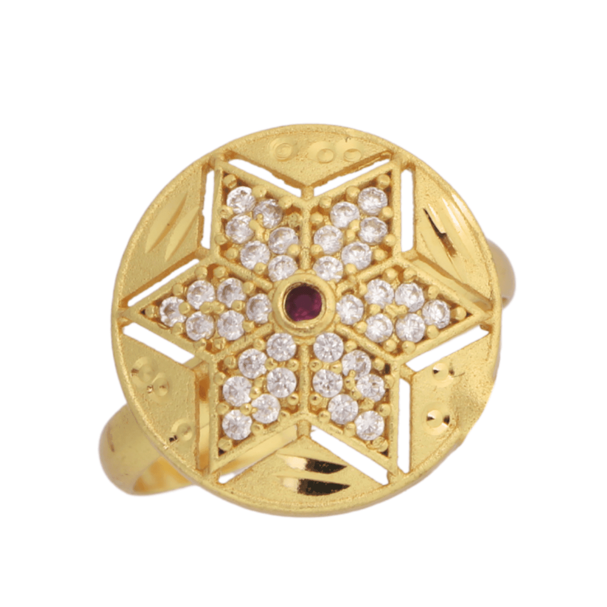 Gold-Plated Adjustable Ring for Women – Starburst CZ & Ruby Design - BeMine