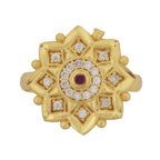 Gold-Plated Floral Adjustable Ring with Ruby & CZ Stones for Women - BeMine