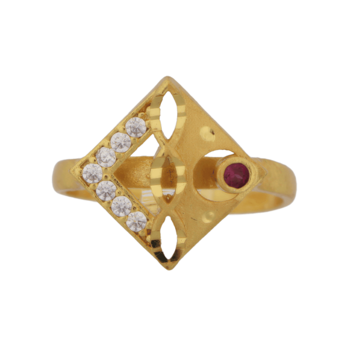 Gold-Plated Geometric Adjustable Ring with CZ Accents & Ruby Stone - BeMine
