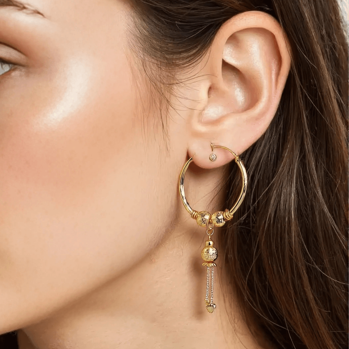Gold-Plated Heart Drop Hoop Earrings for Women - BeMine