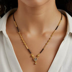 Gold-Plated Heart Pendant Mangalsutra with Double Layer CZ Design - BeMine