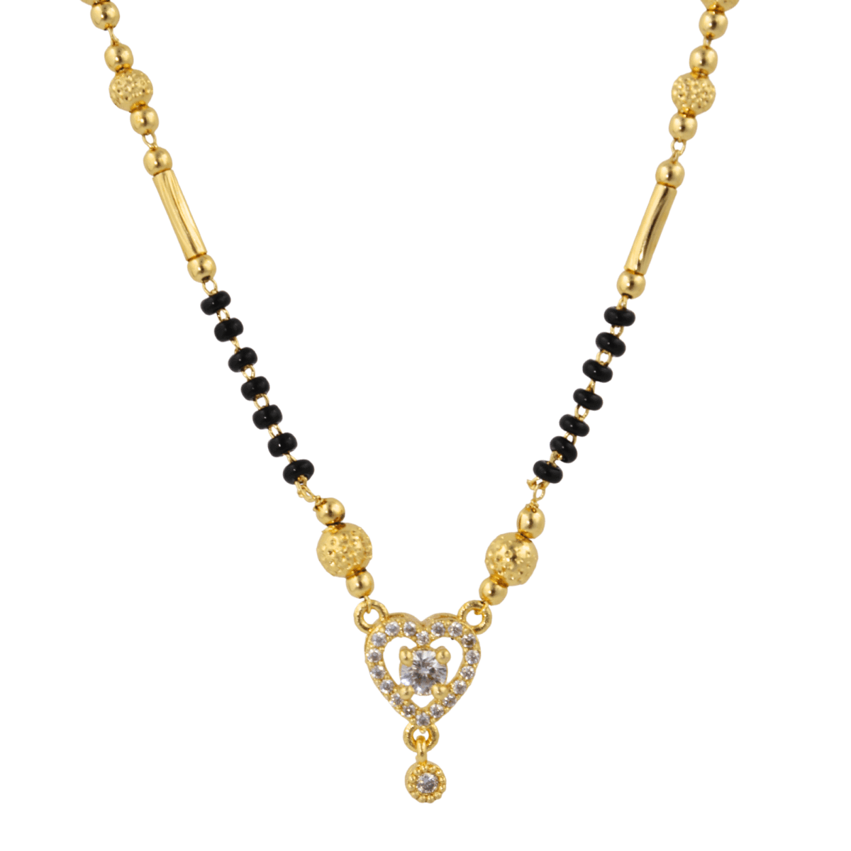 Gold-Plated Heart Pendant Mangalsutra with Double Layer CZ Design - BeMine