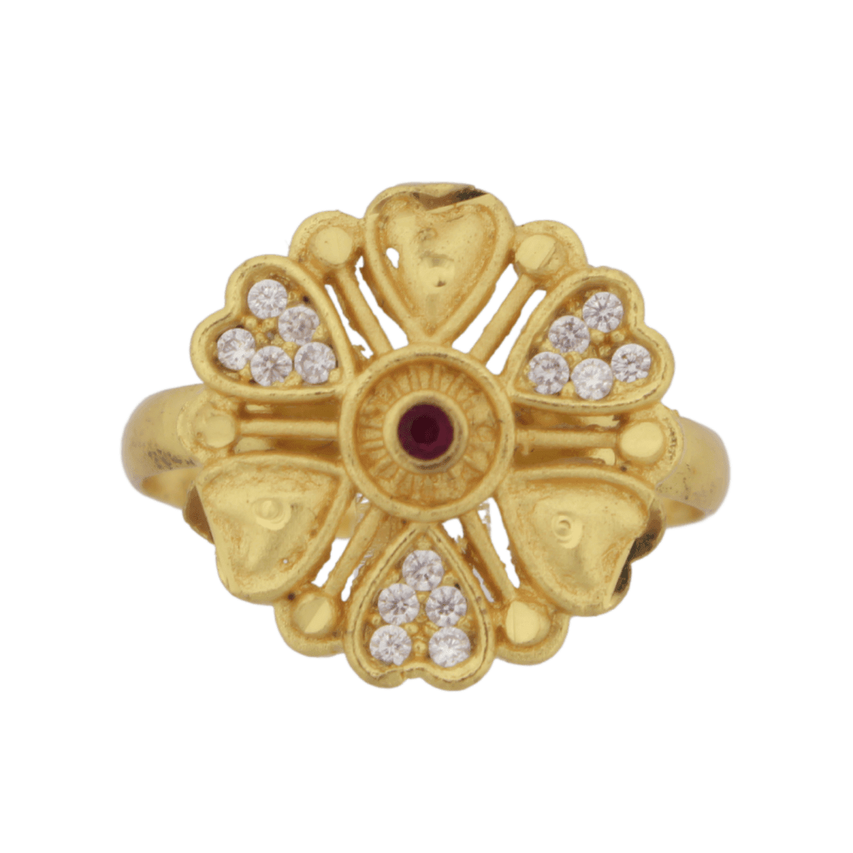 Gold-Plated Heart Petal Ring with CZ Stones – Adjustable for Women - BeMine