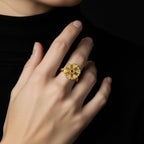Gold-Plated Heart Petal Ring with CZ Stones – Adjustable for Women - BeMine