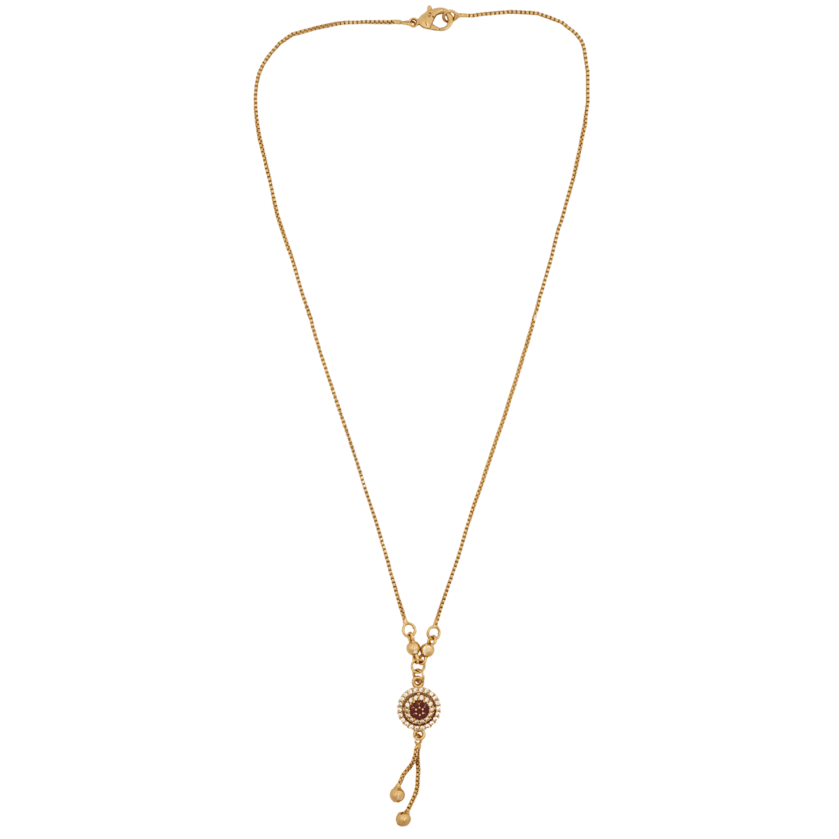Gold-Plated Round Pendant Necklace with Ruby Red & CZ Stones - BeMine