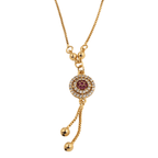 Gold-Plated Round Pendant Necklace with Ruby Red & CZ Stones - BeMine