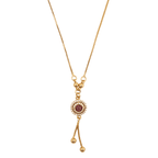 Gold-Plated Round Pendant Necklace with Ruby Red & CZ Stones - BeMine
