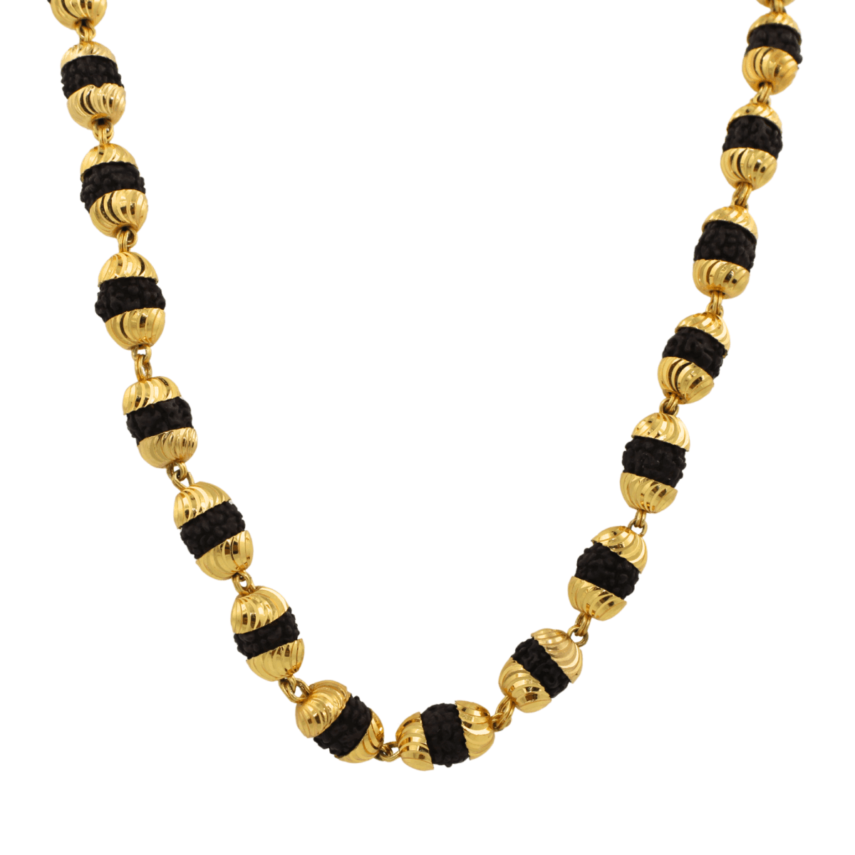 Gold-Plated Rudraksha Mala for Men | Traditional Black & Gold Beaded Necklace - BeMine
