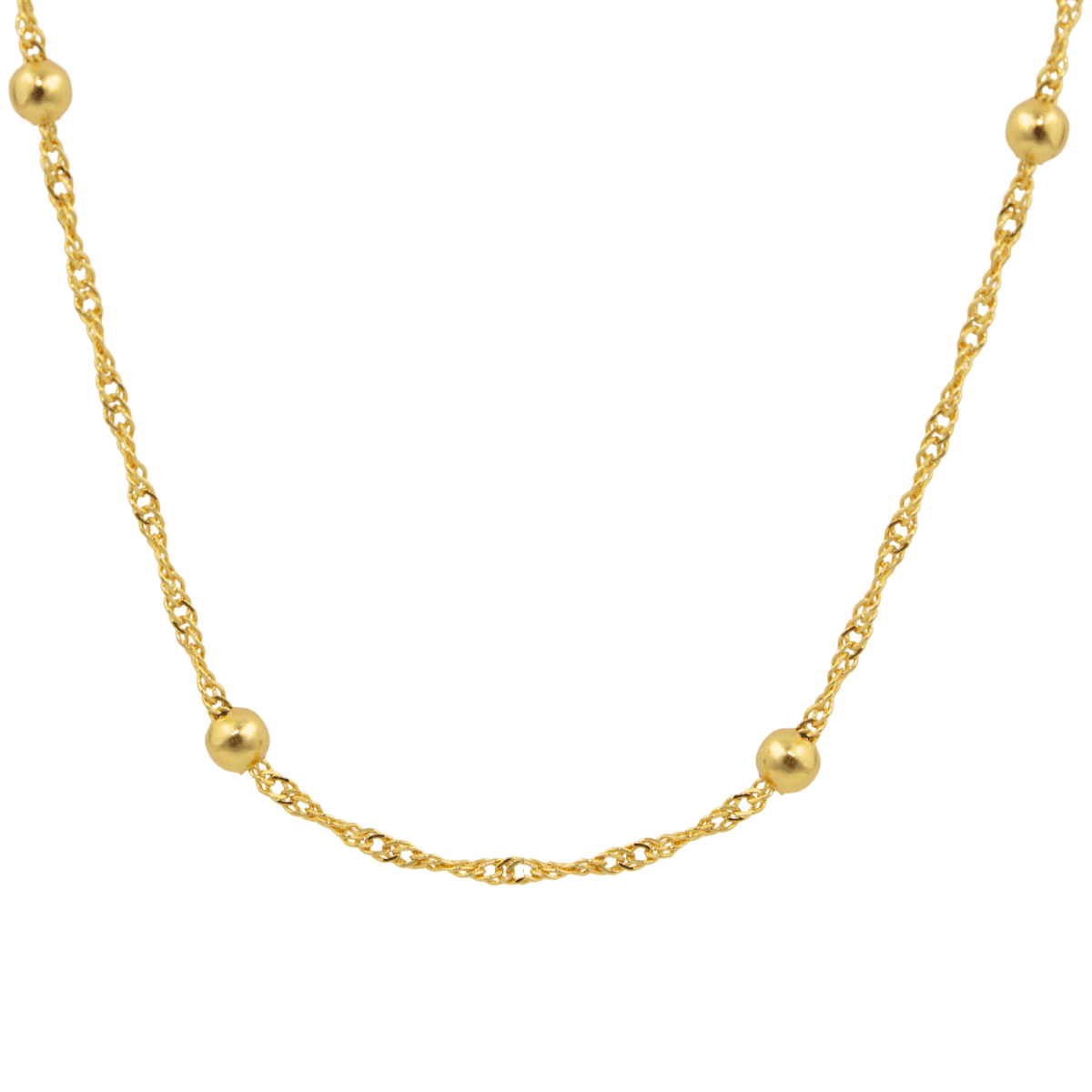Gold-Plated Twisted Rope Chain with Spherical Beads | Lightweight Daily Wear Chain - BeMine