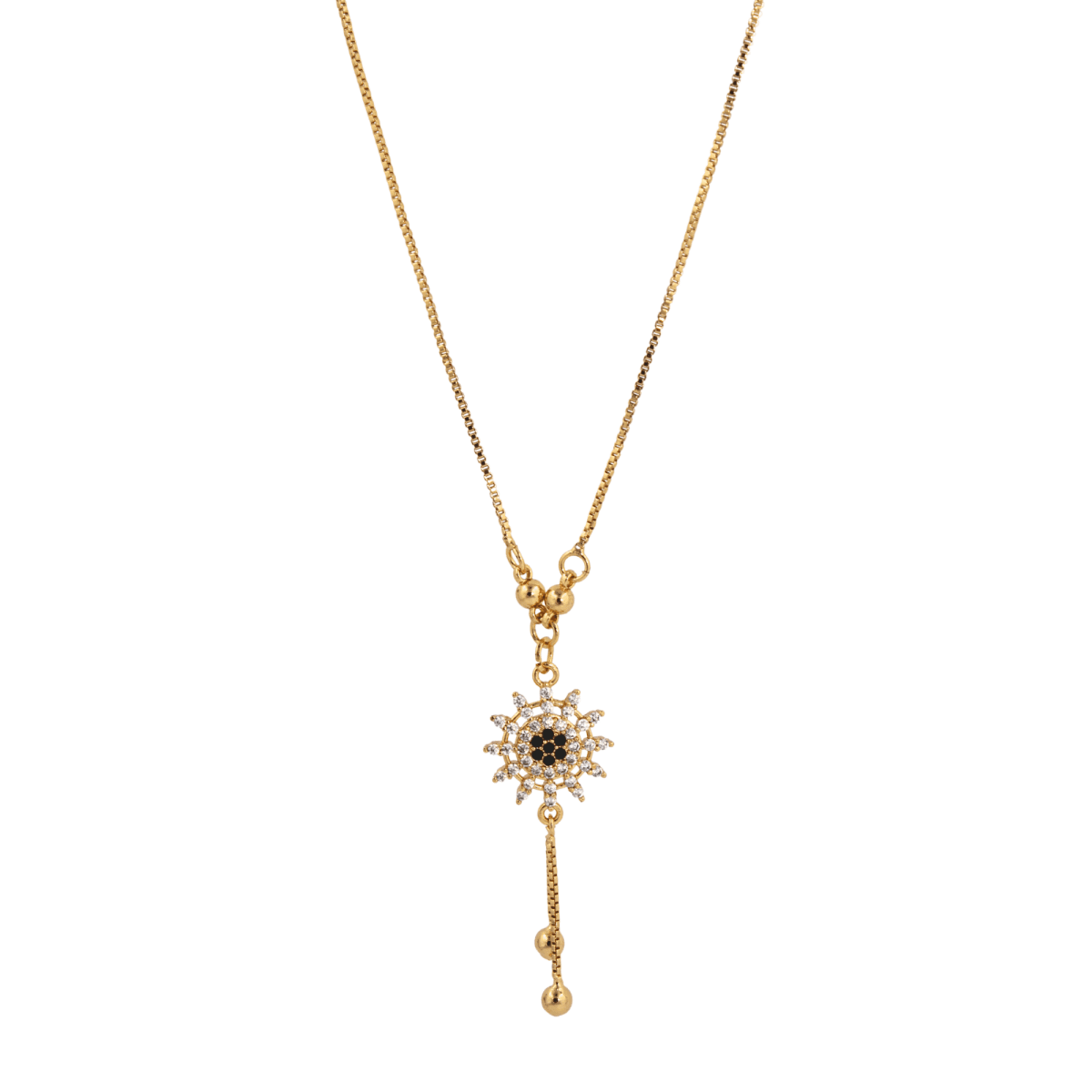 Gold-Tone Sunflower Pendant Necklace with Black & White CZ Stones - BeMine