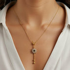 Gold-Tone Sunflower Pendant Necklace with Black & White CZ Stones - BeMine