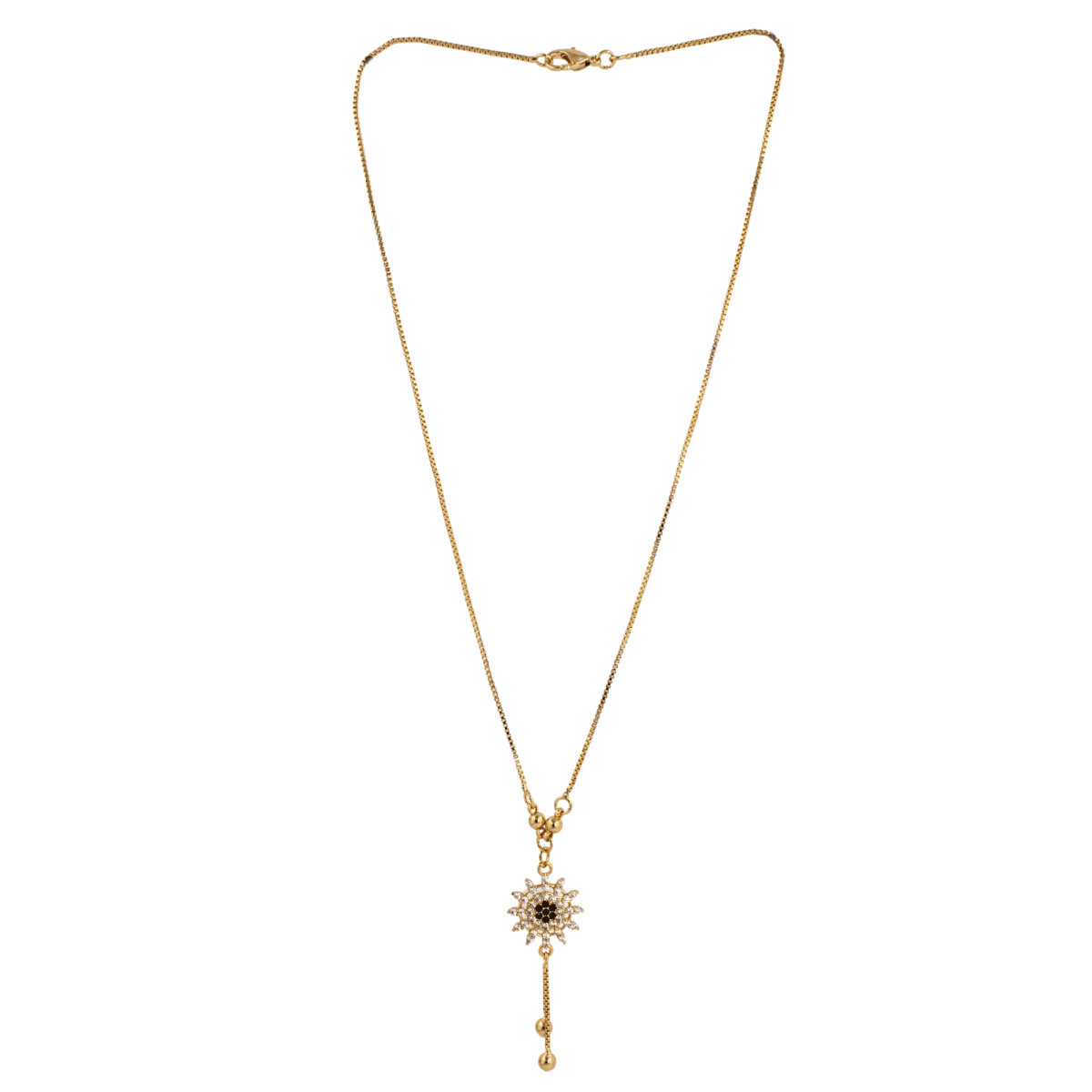 Gold-Tone Sunflower Pendant Necklace with Black & White CZ Stones - BeMine