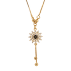 Gold-Tone Sunflower Pendant Necklace with Black & White CZ Stones - BeMine