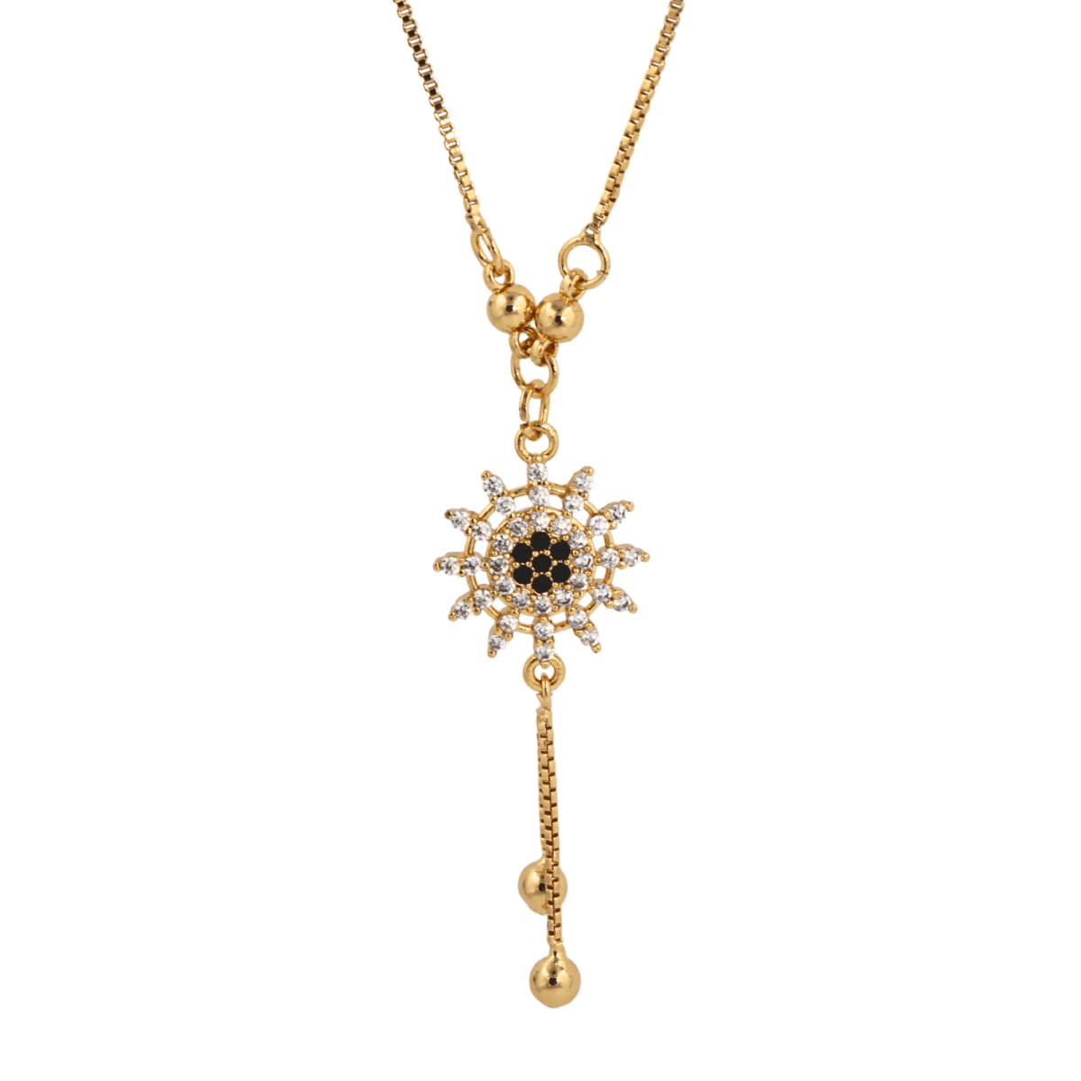 Gold-Tone Sunflower Pendant Necklace with Black & White CZ Stones - BeMine