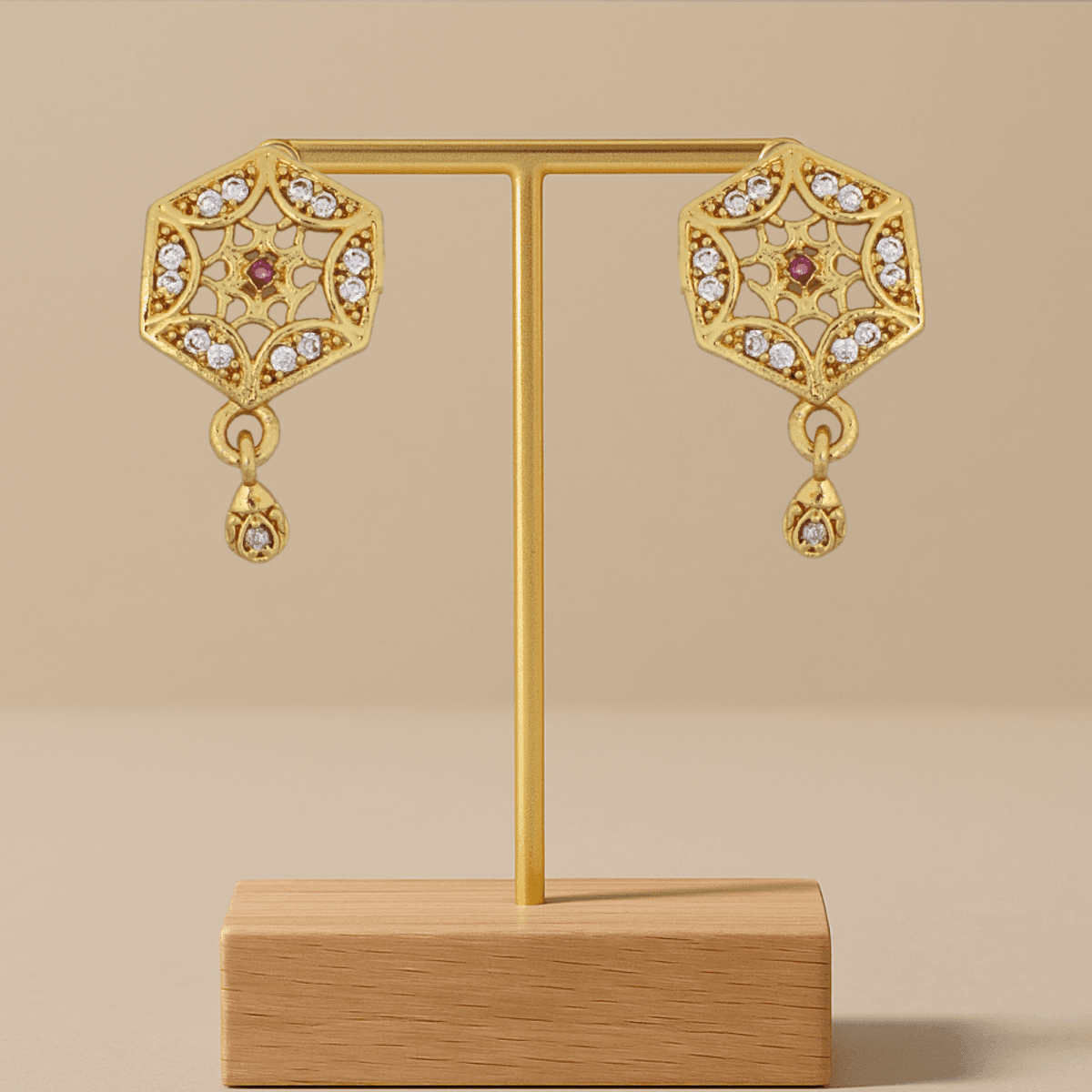 Hexa Blossom Gold Drop Earrings - BeMine